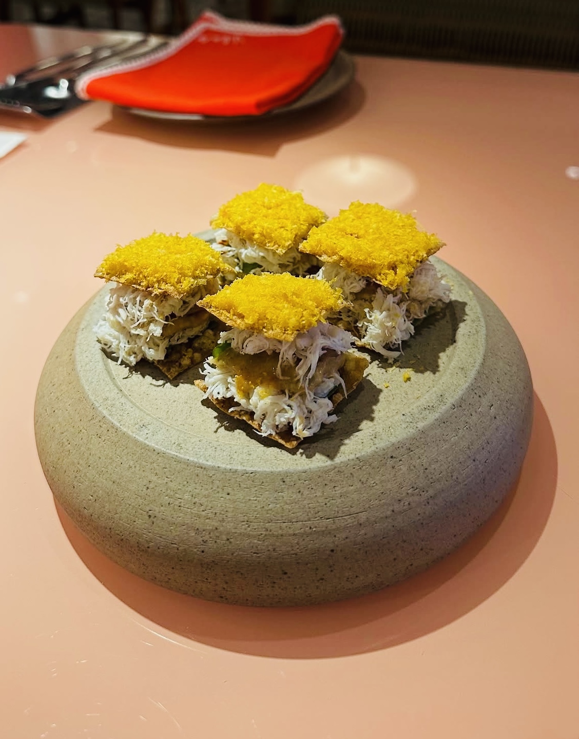 Refined plated course prepared for a tasting