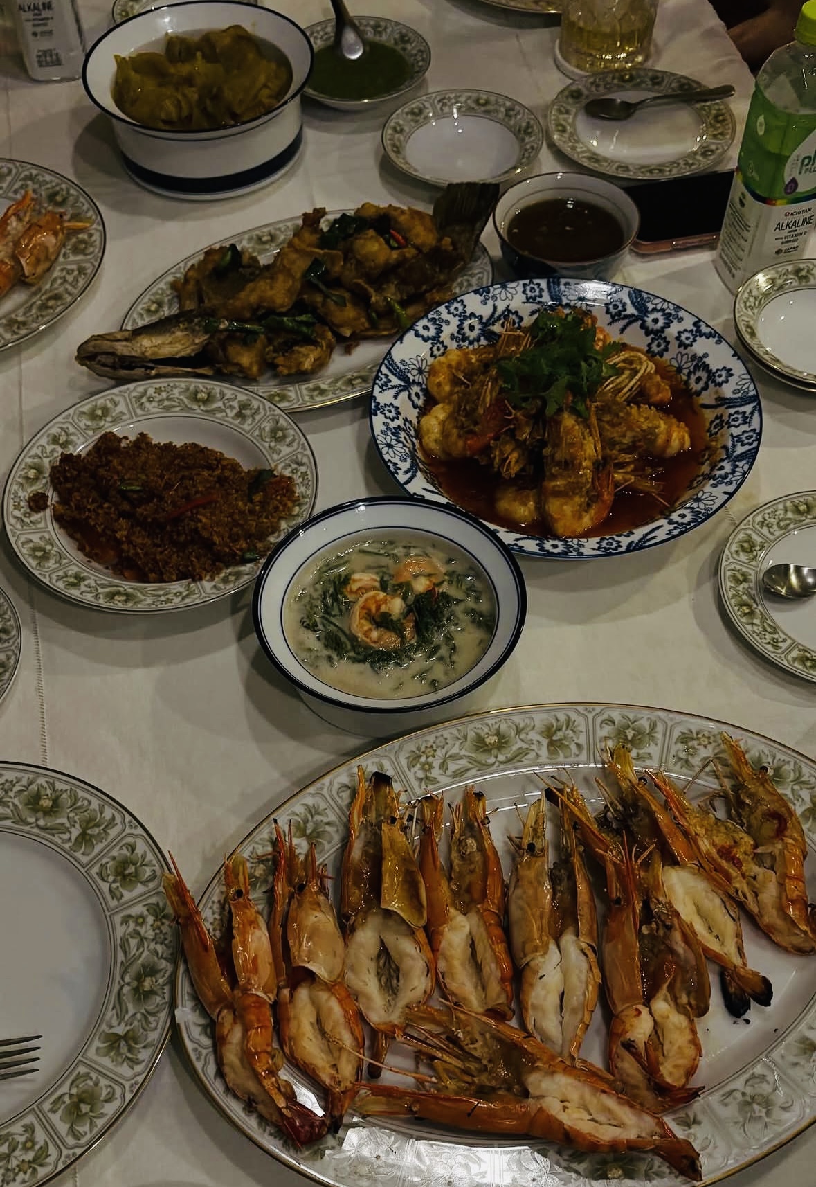 Shared family-style seafood dinner